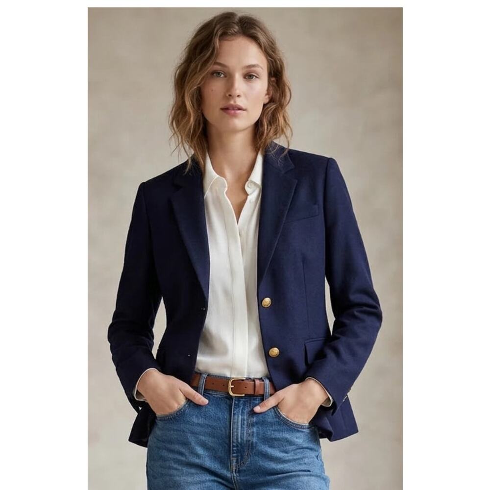 EUC J.Crew Schoolboy Blazer Navy Petite 4P Gold Button Tailored Jacket